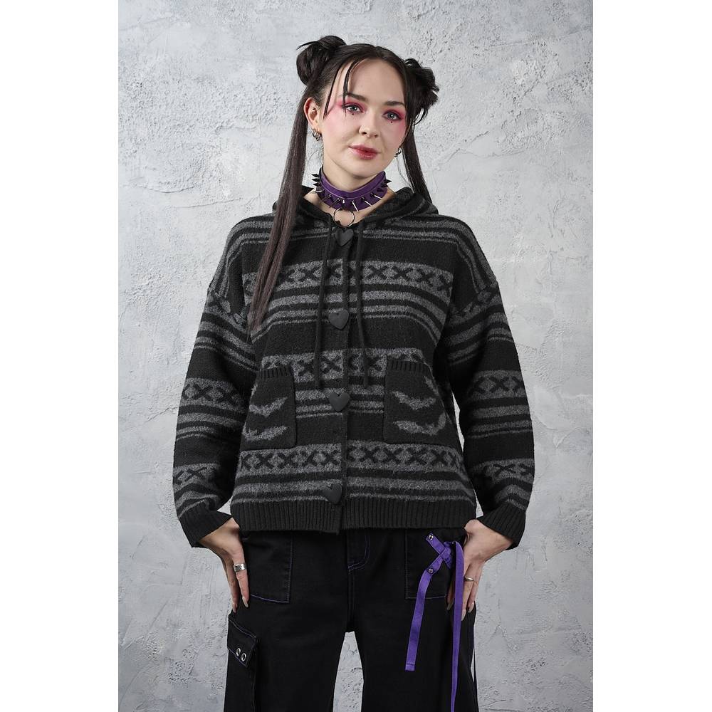 Banned - Punkie Love Knitted Jacket - Black/Grey